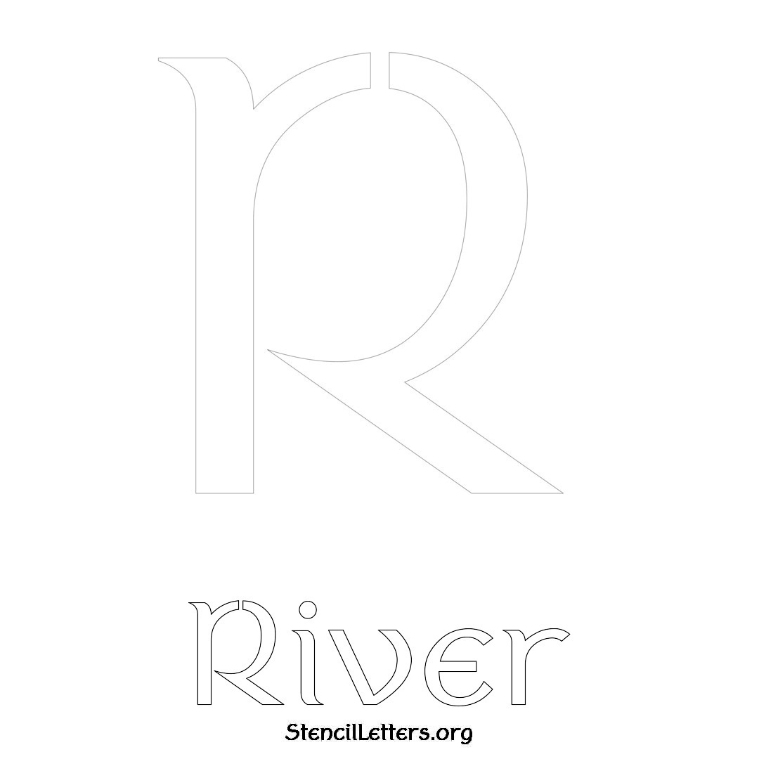 River printable name initial stencil in Ancient Lettering
