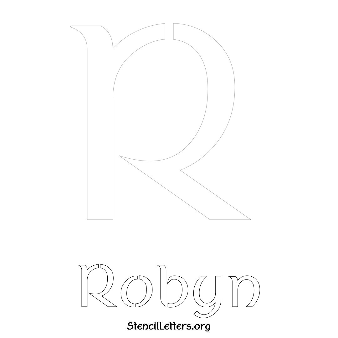 Robyn printable name initial stencil in Ancient Lettering