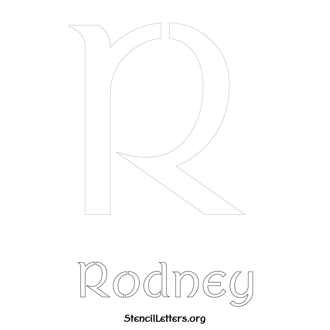 Rodney printable name initial stencil in Ancient Lettering