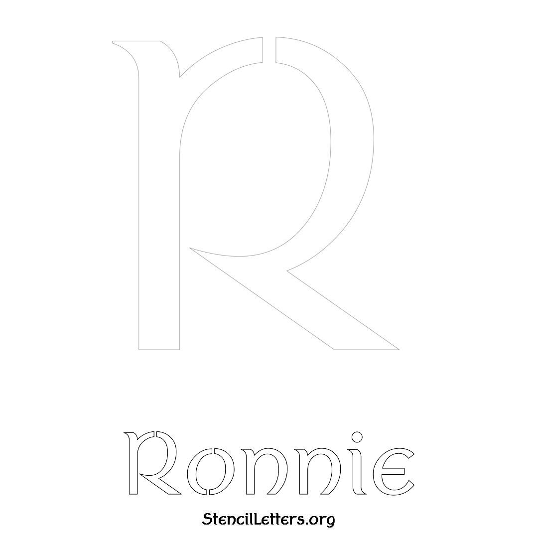 Ronnie printable name initial stencil in Ancient Lettering