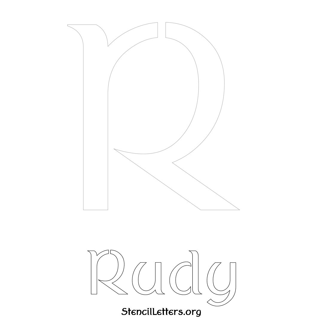 Rudy printable name initial stencil in Ancient Lettering