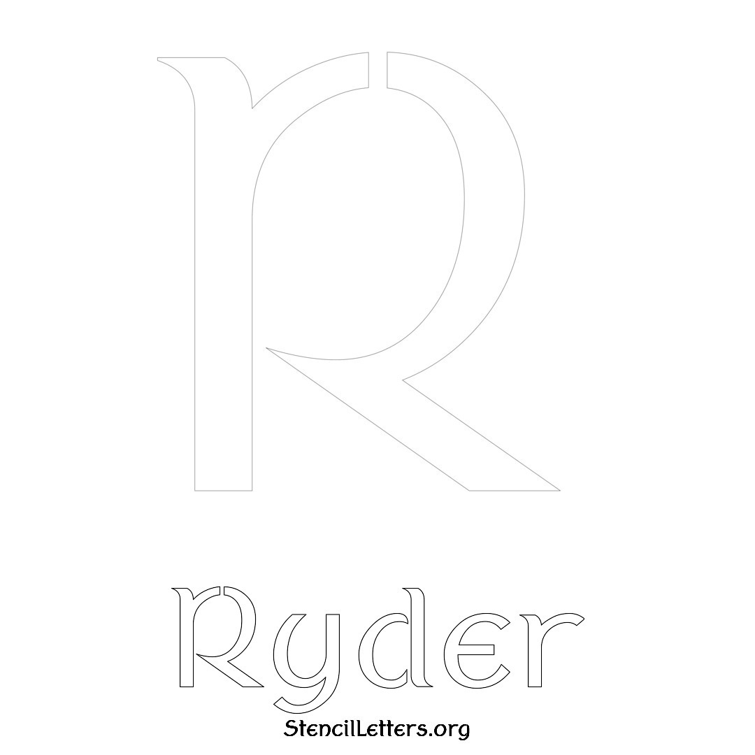 Ryder printable name initial stencil in Ancient Lettering