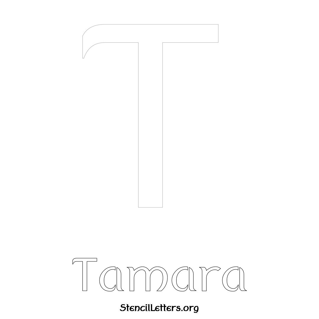 Tamara printable name initial stencil in Ancient Lettering