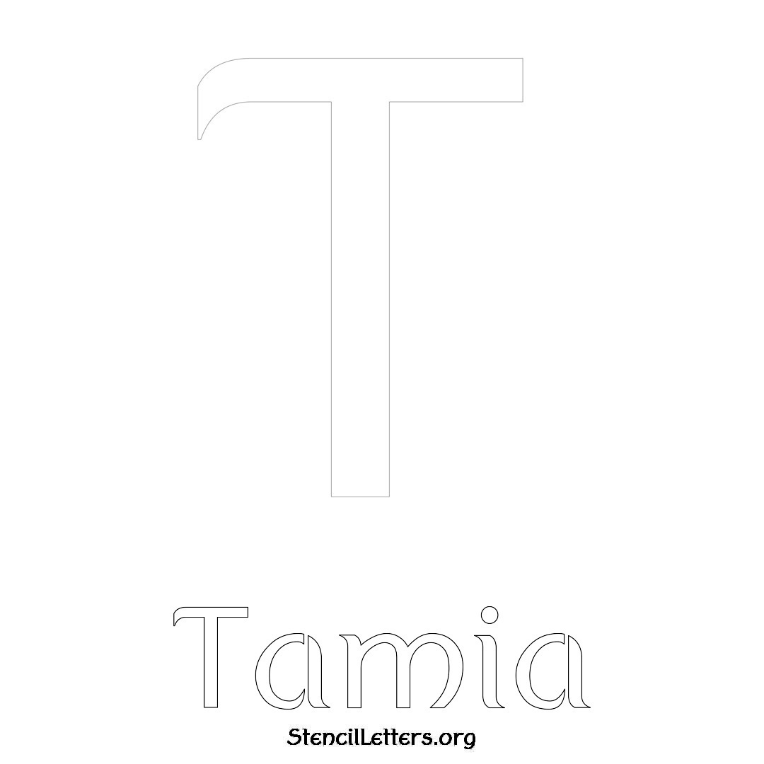 Tamia printable name initial stencil in Ancient Lettering