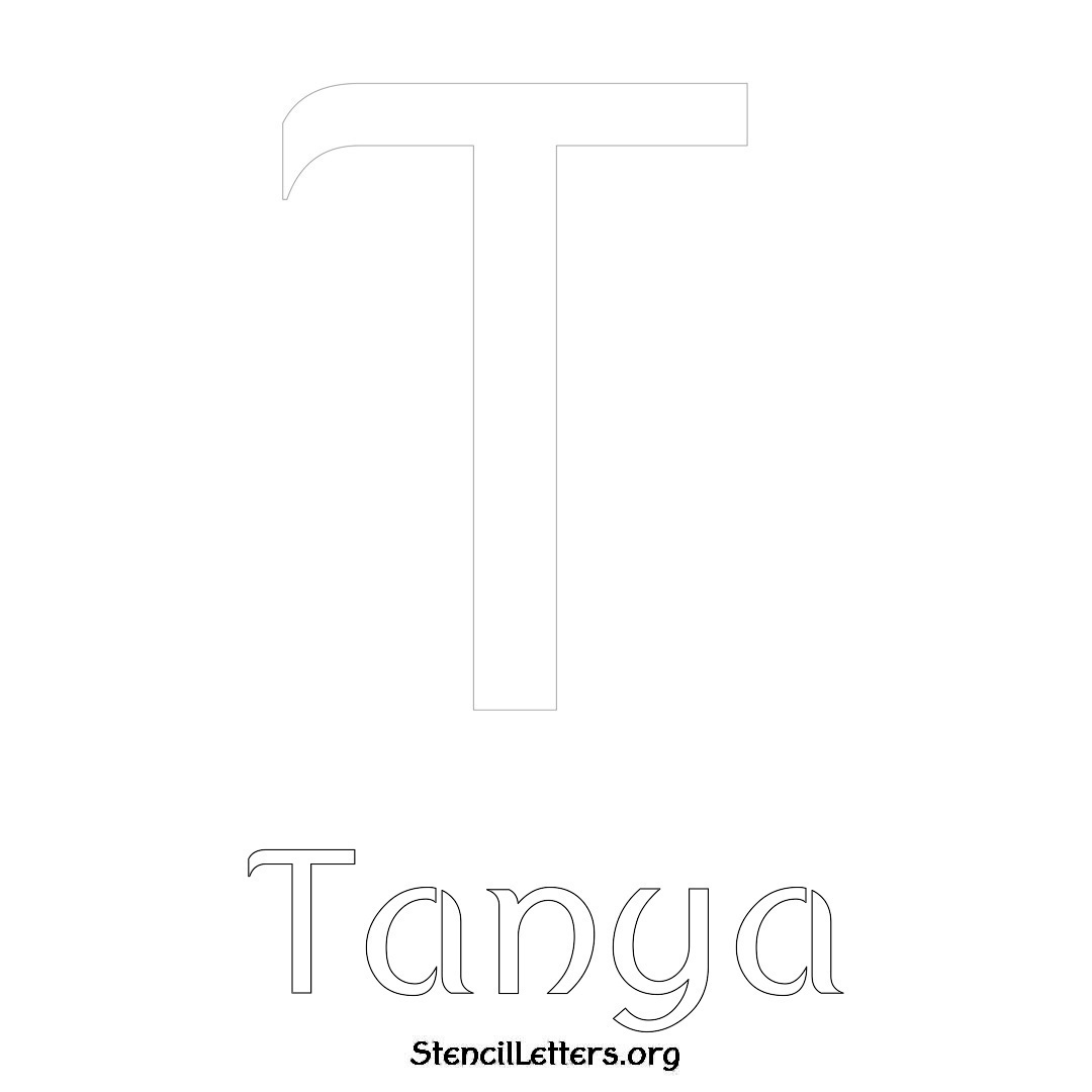 Tanya printable name initial stencil in Ancient Lettering