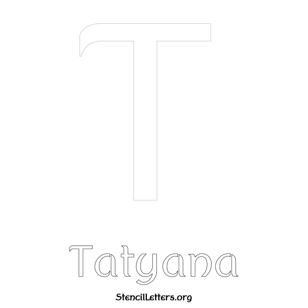 Tatyana printable name initial stencil in Ancient Lettering