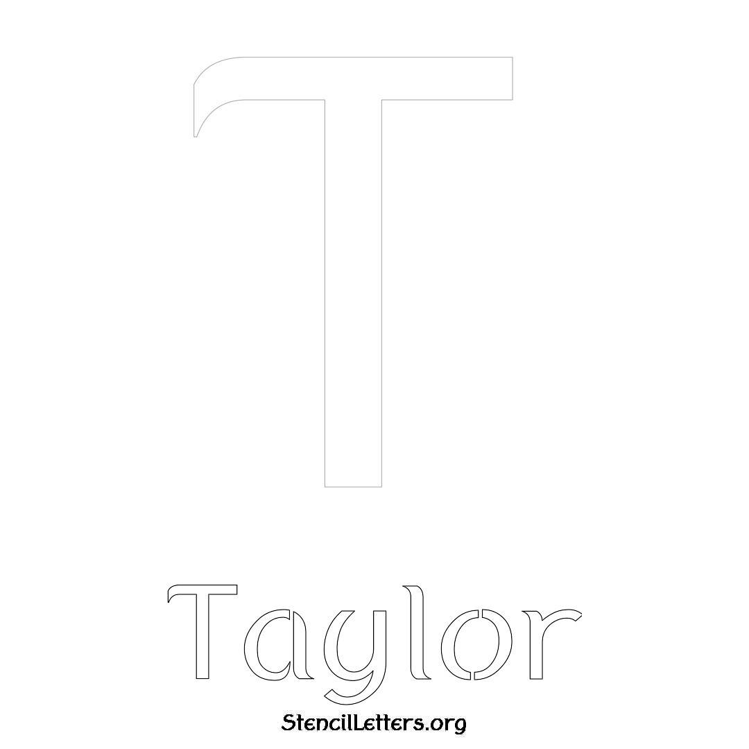 Taylor printable name initial stencil in Ancient Lettering