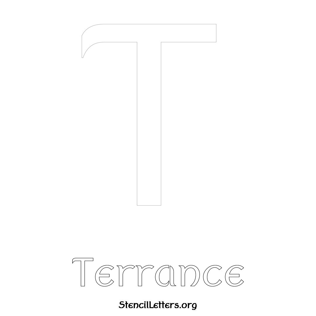 Terrance printable name initial stencil in Ancient Lettering