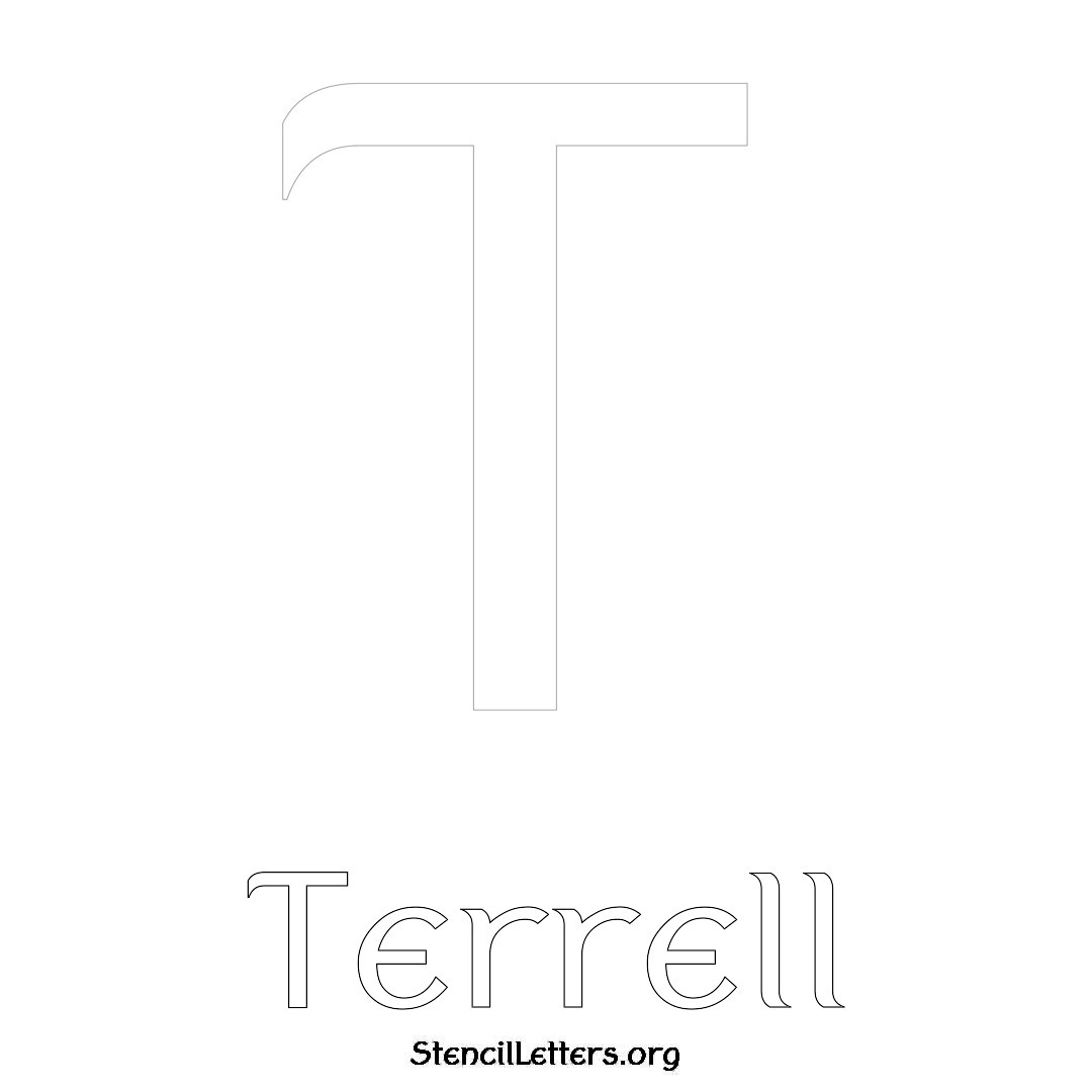 Terrell printable name initial stencil in Ancient Lettering