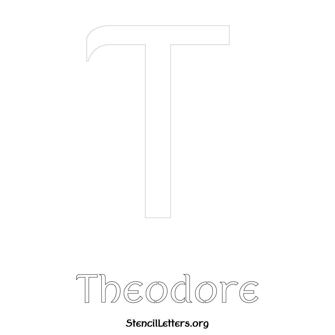 Theodore printable name initial stencil in Ancient Lettering