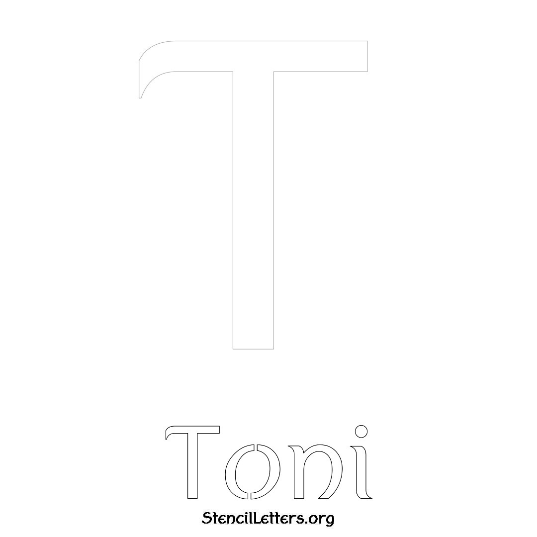 Toni printable name initial stencil in Ancient Lettering