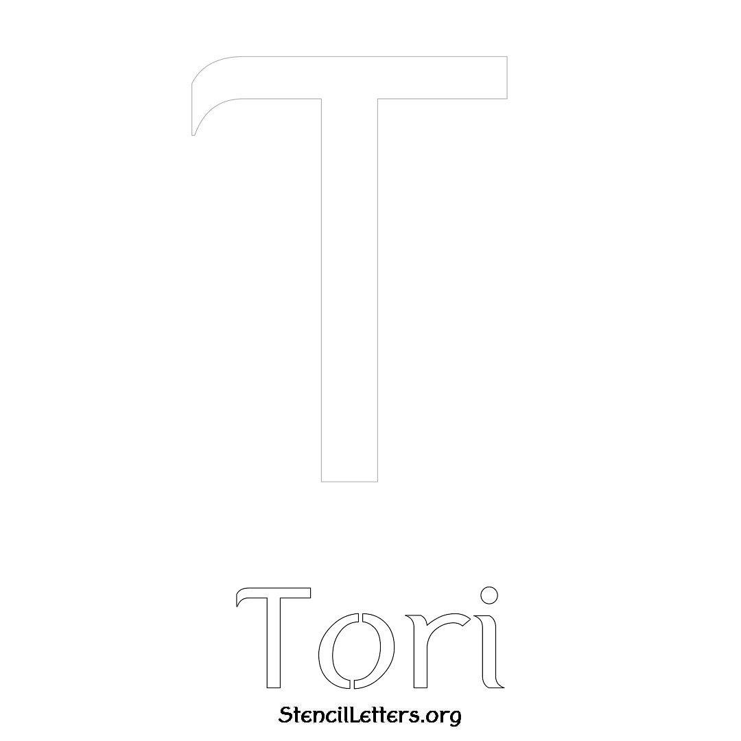 Tori printable name initial stencil in Ancient Lettering