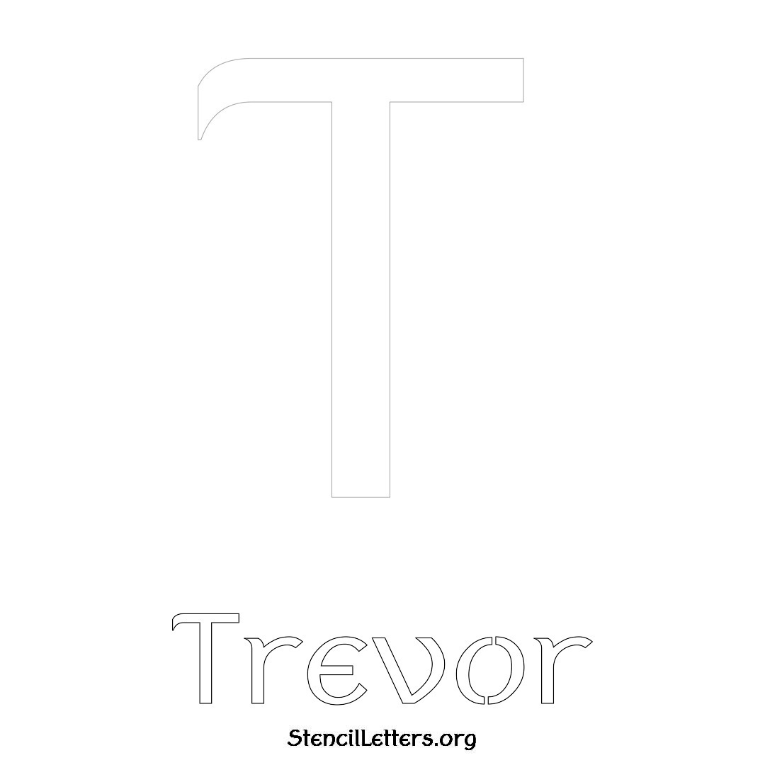 Trevor printable name initial stencil in Ancient Lettering