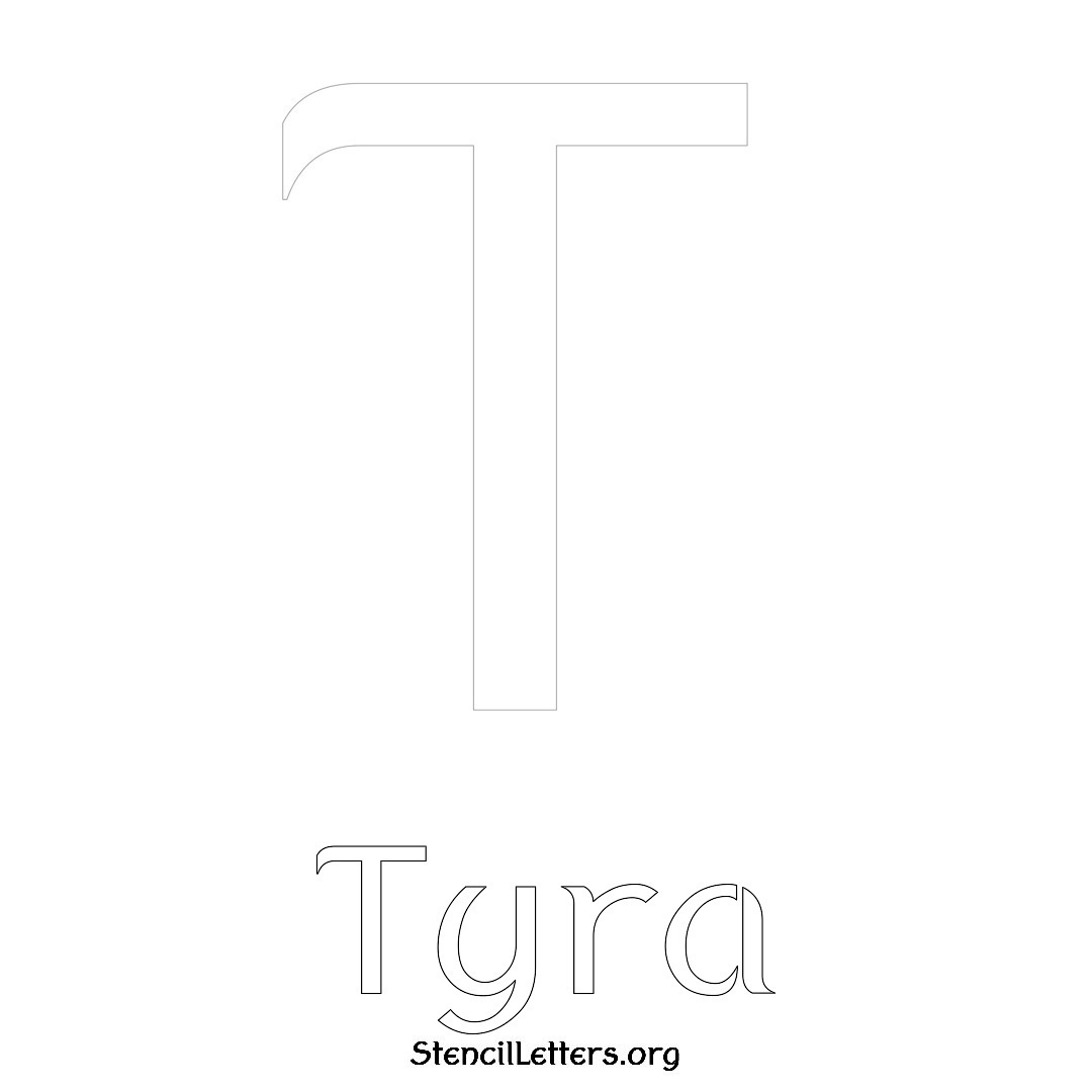 Tyra printable name initial stencil in Ancient Lettering