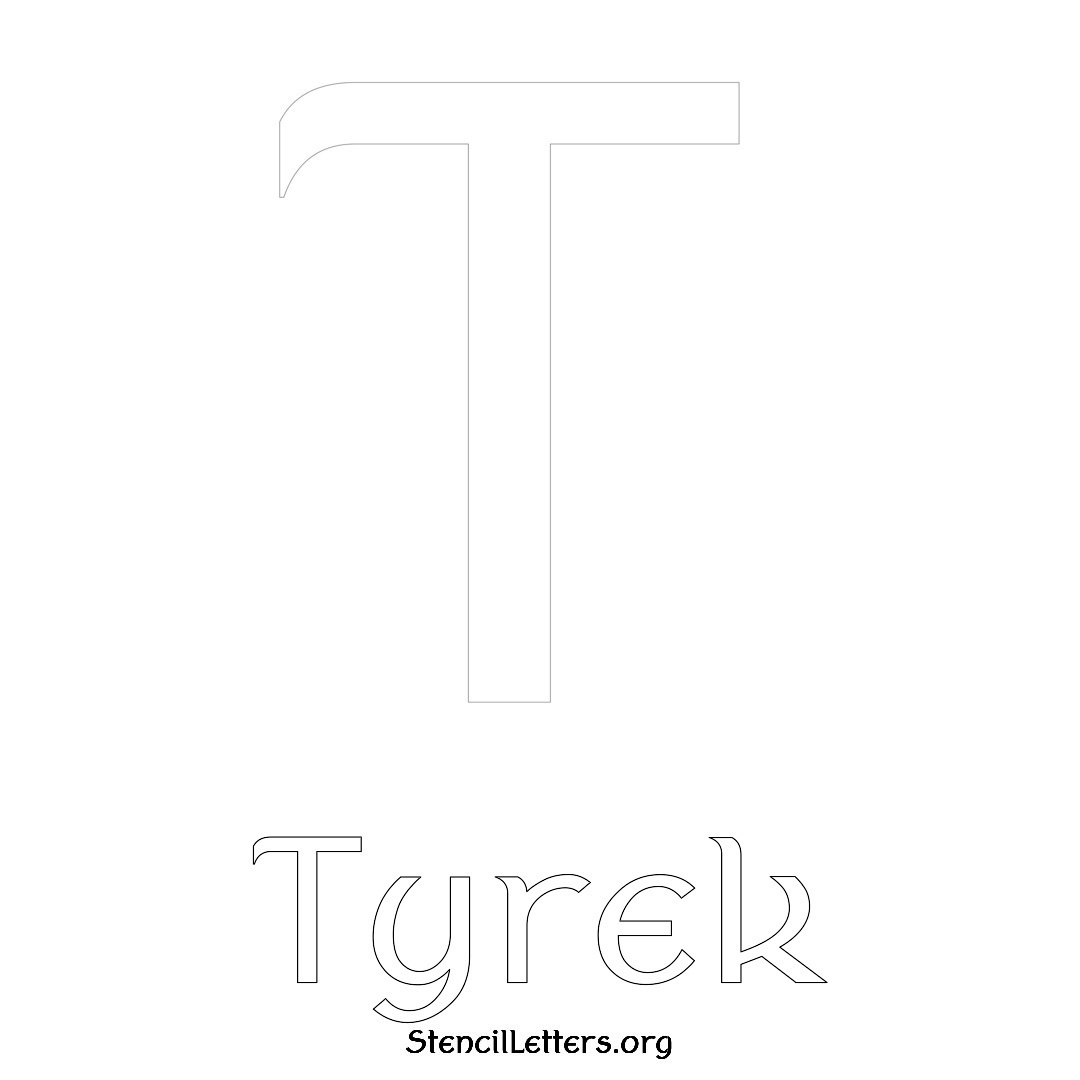 Tyrek printable name initial stencil in Ancient Lettering