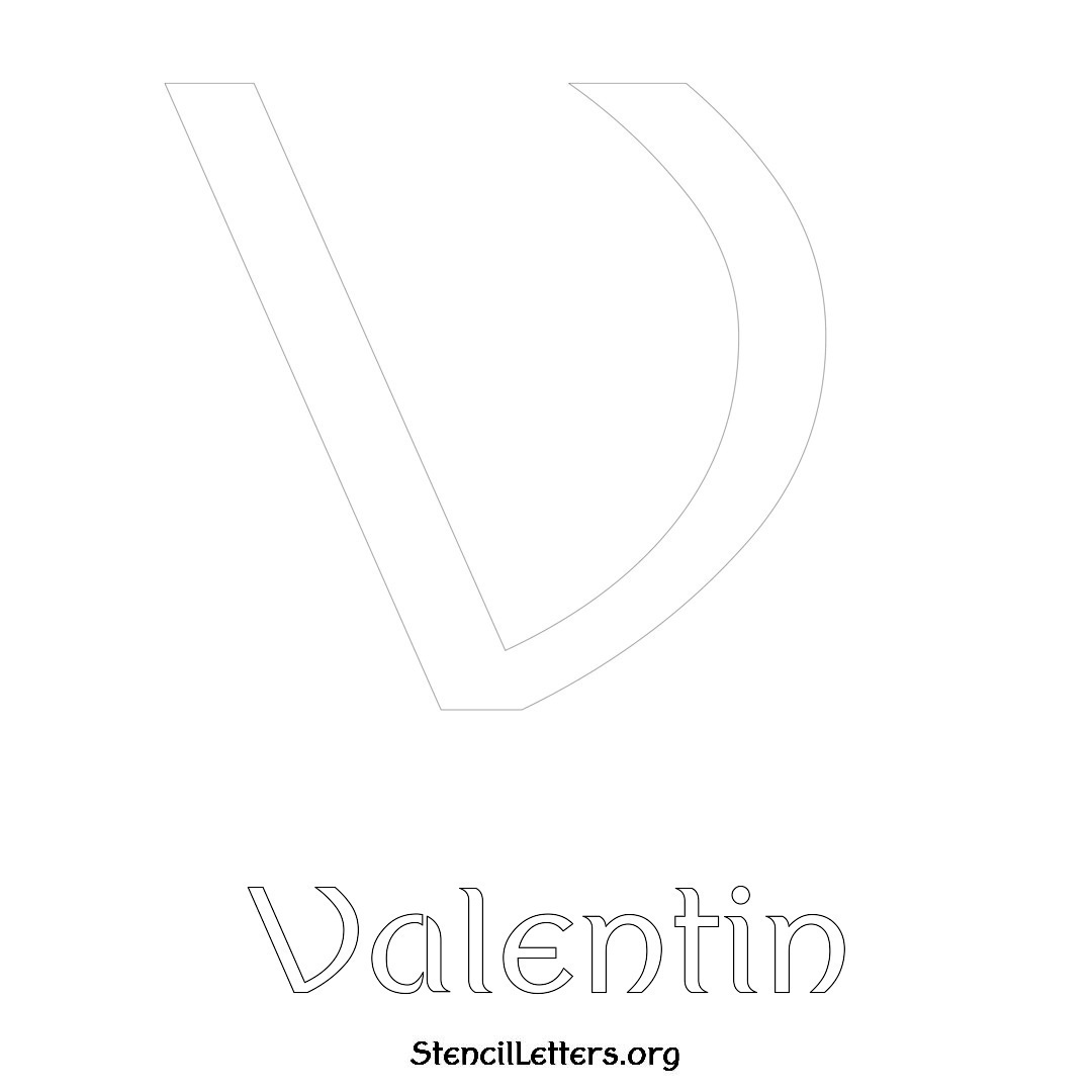 Valentin printable name initial stencil in Ancient Lettering