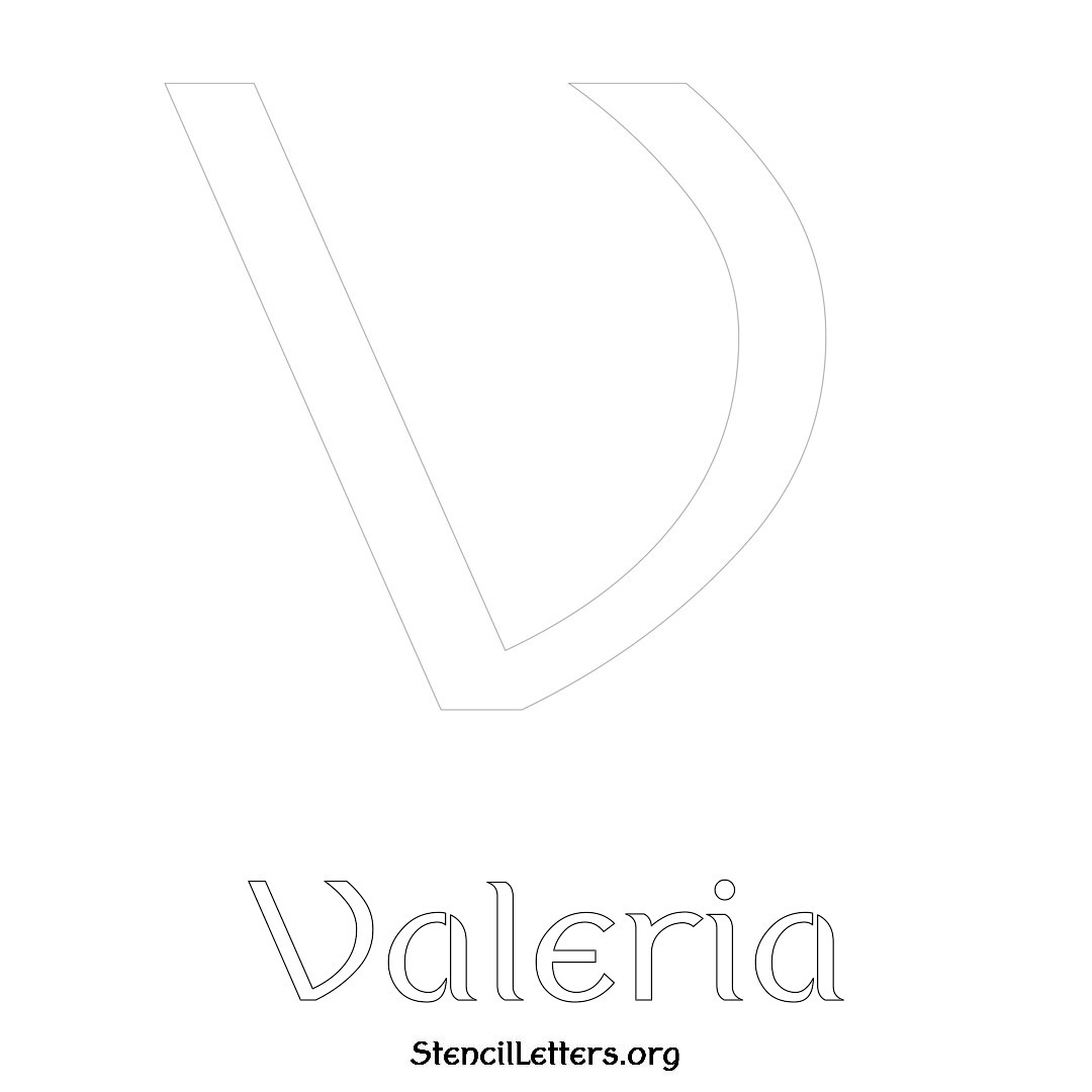 Valeria printable name initial stencil in Ancient Lettering