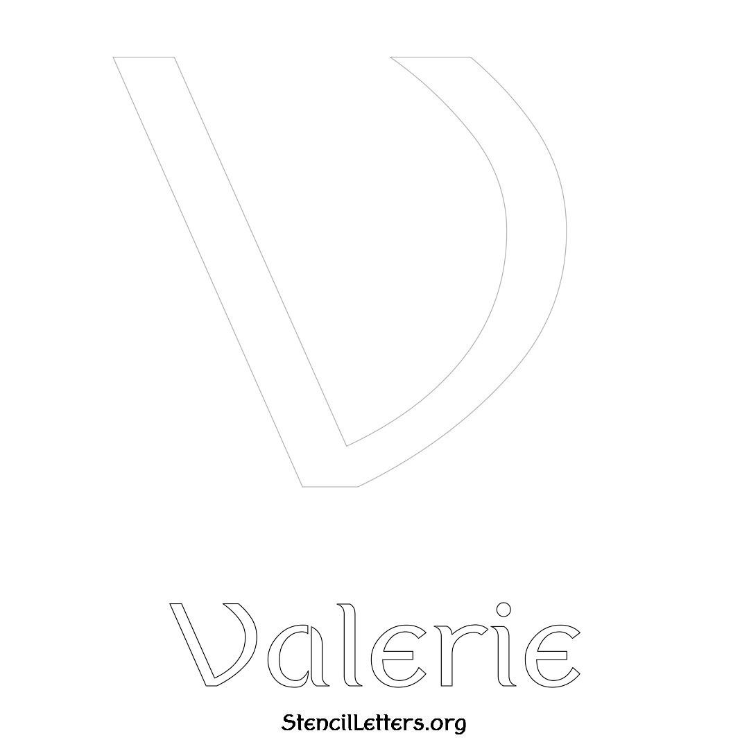 Valerie printable name initial stencil in Ancient Lettering