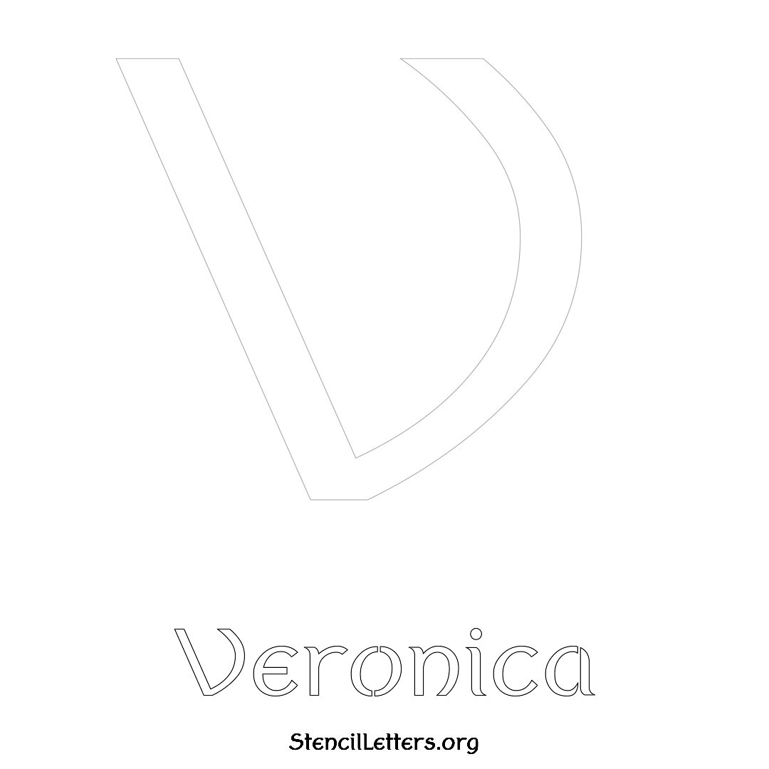 Veronica printable name initial stencil in Ancient Lettering