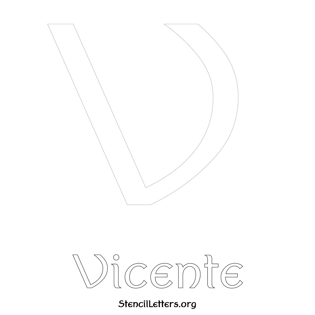 Vicente printable name initial stencil in Ancient Lettering