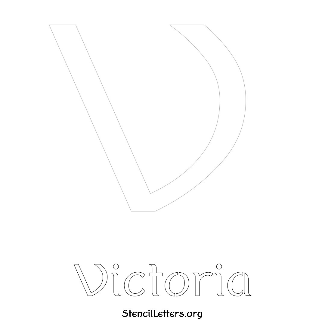 Victoria printable name initial stencil in Ancient Lettering