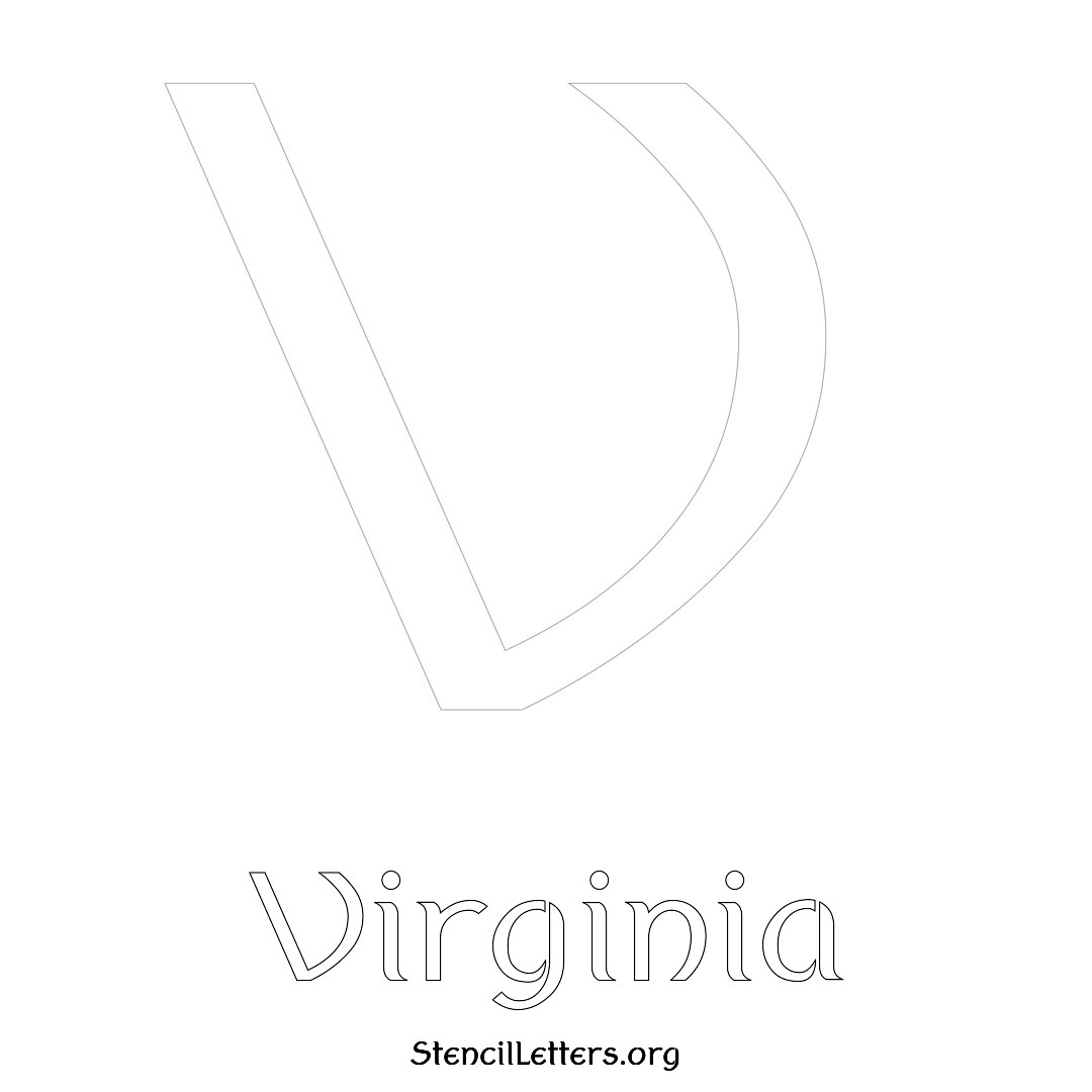 Virginia printable name initial stencil in Ancient Lettering