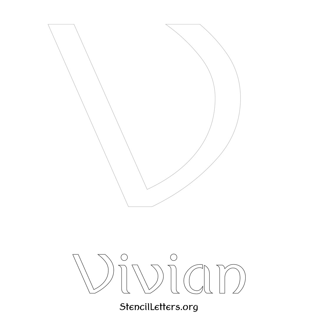 Vivian printable name initial stencil in Ancient Lettering