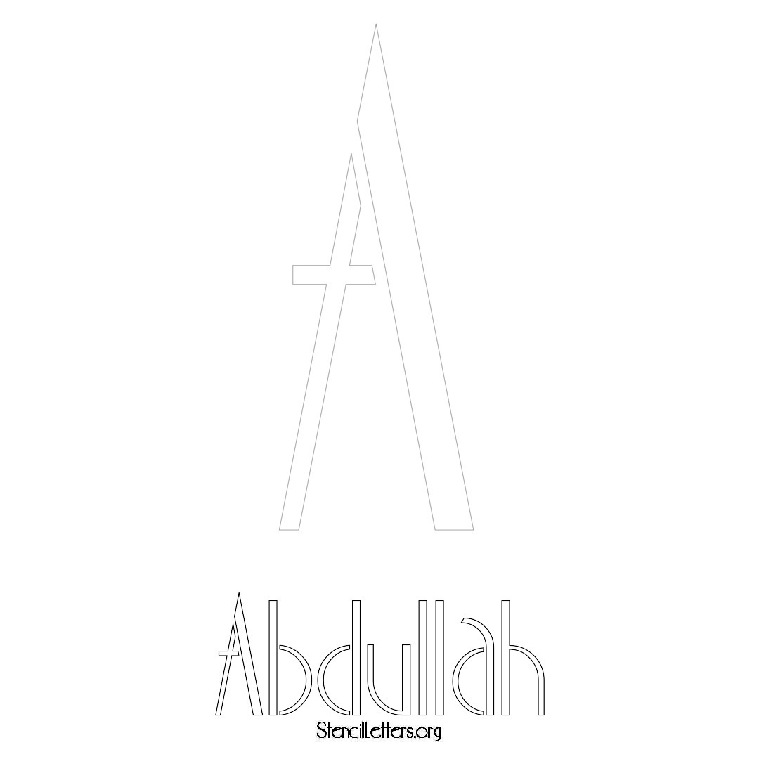 Abdullah printable name initial stencil in Art Deco Lettering