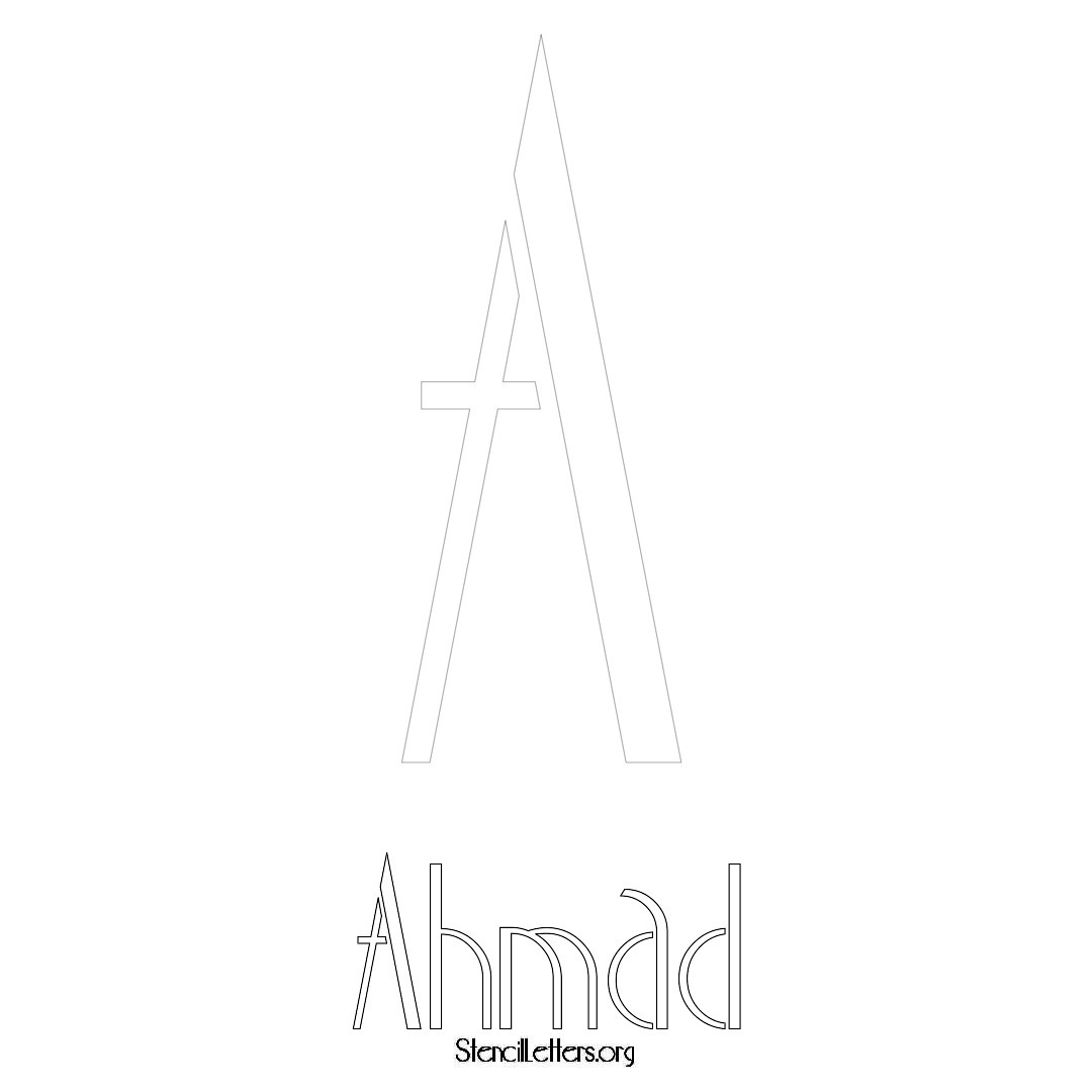 Ahmad printable name initial stencil in Art Deco Lettering