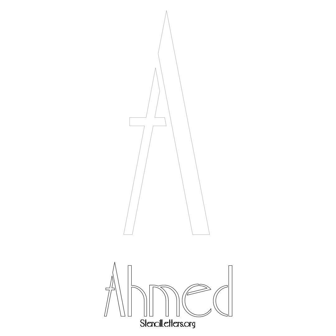 Ahmed printable name initial stencil in Art Deco Lettering