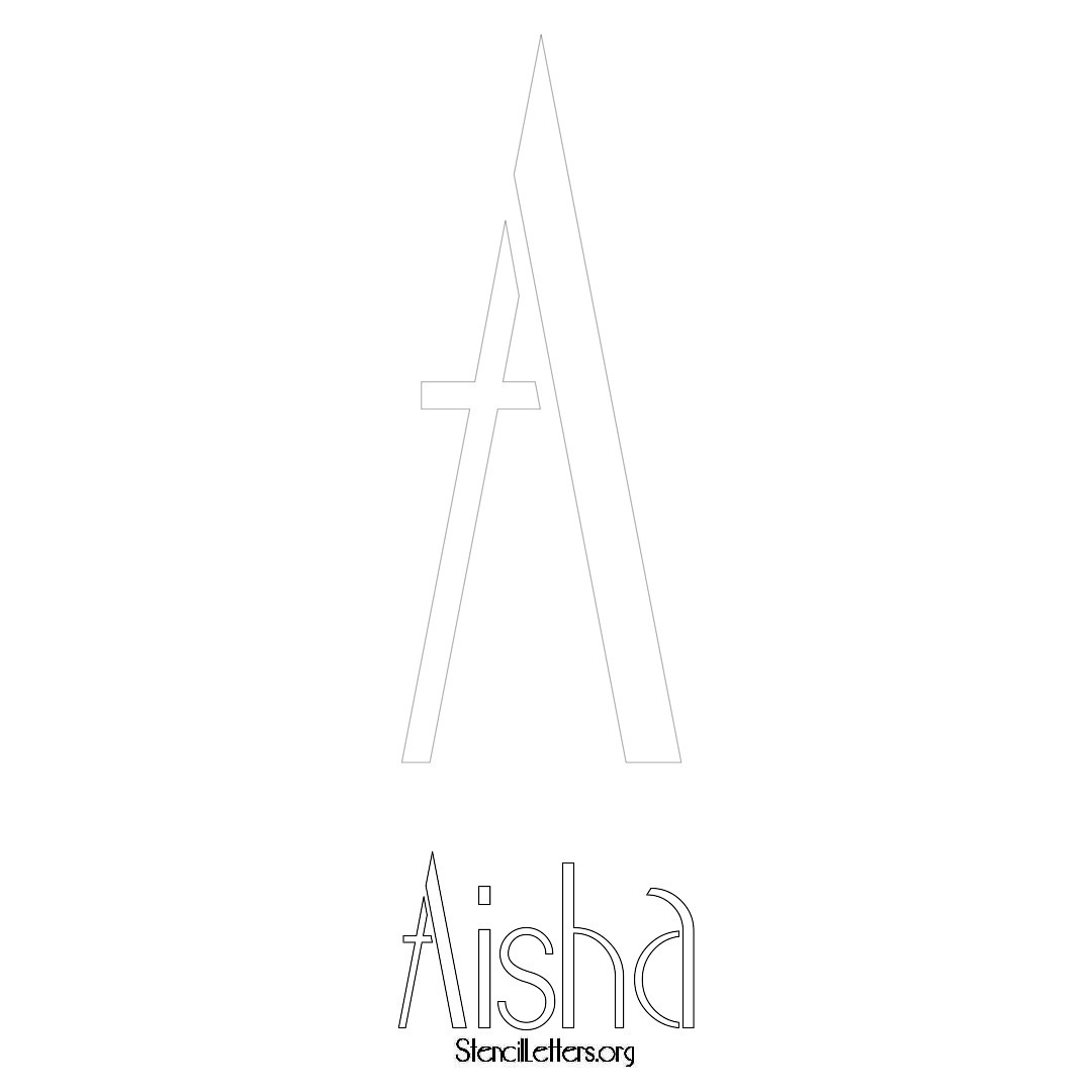 Aisha printable name initial stencil in Art Deco Lettering