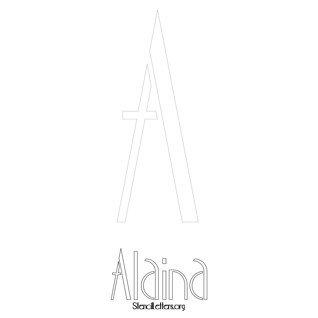 Alaina printable name initial stencil in Art Deco Lettering