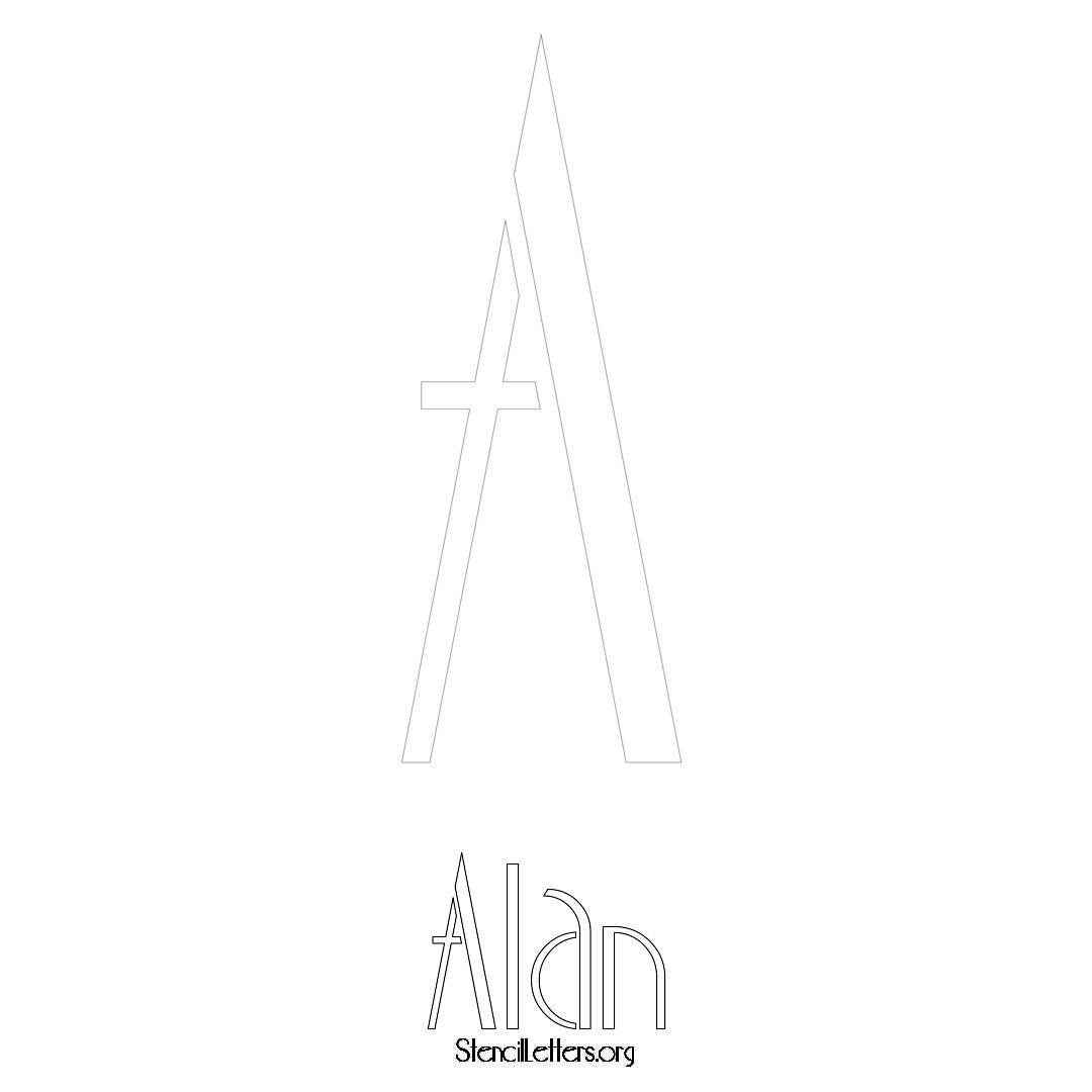 Alan printable name initial stencil in Art Deco Lettering