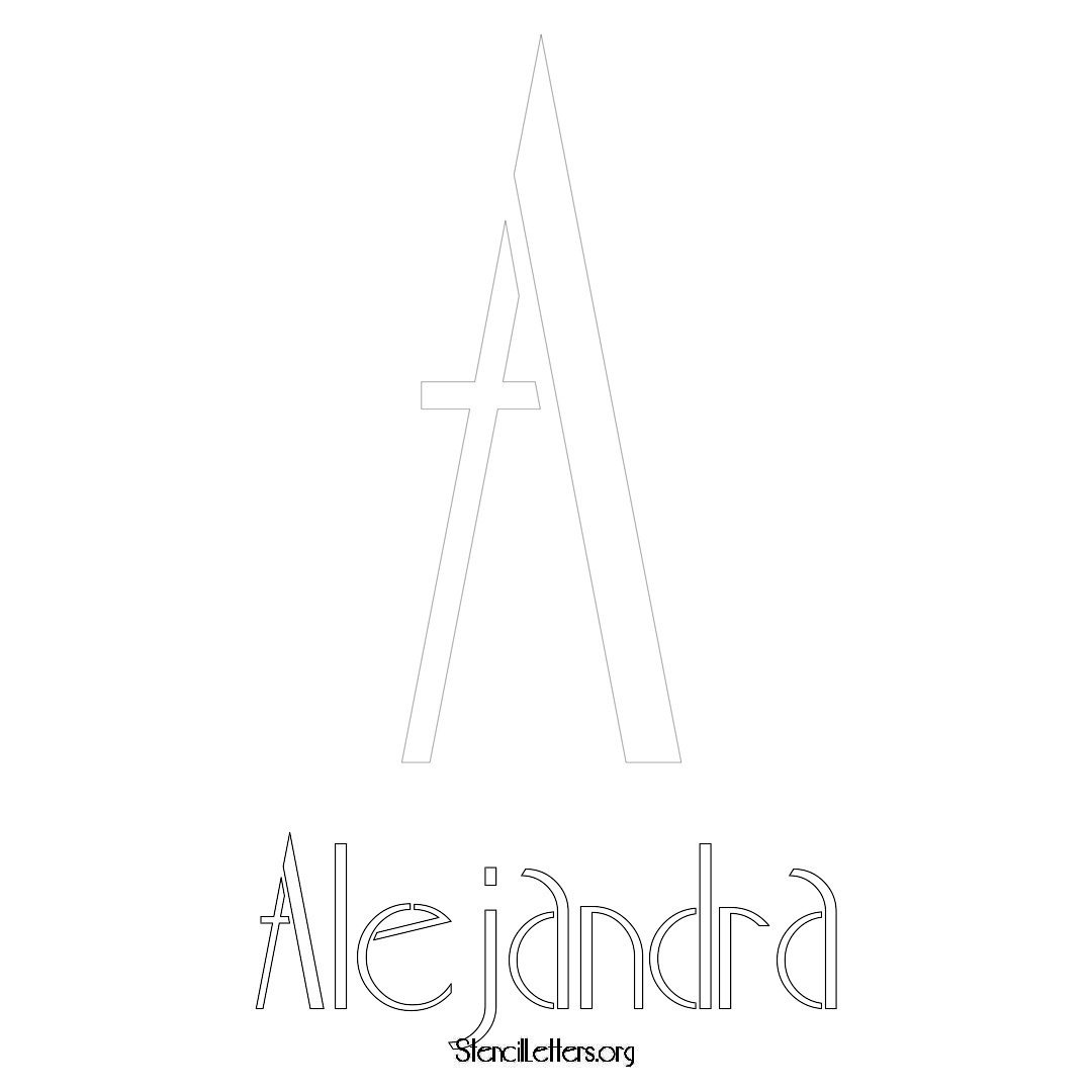 Alejandra printable name initial stencil in Art Deco Lettering