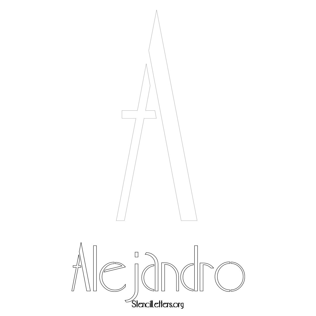 Alejandro printable name initial stencil in Art Deco Lettering