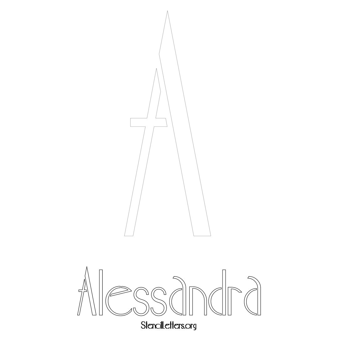 Alessandra printable name initial stencil in Art Deco Lettering