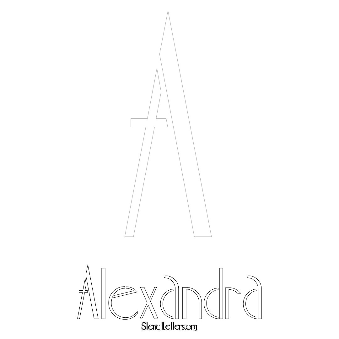 Alexandra printable name initial stencil in Art Deco Lettering