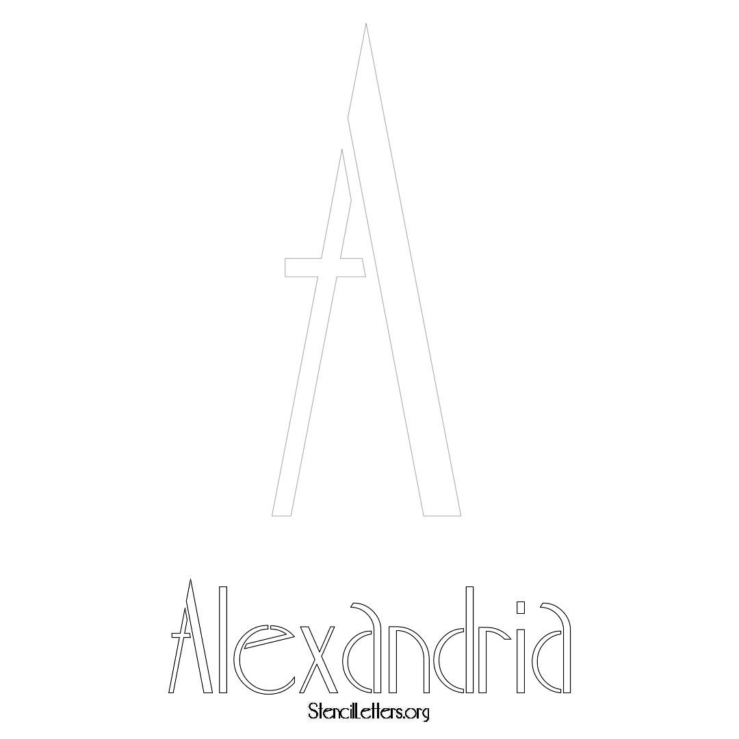 Alexandria printable name initial stencil in Art Deco Lettering