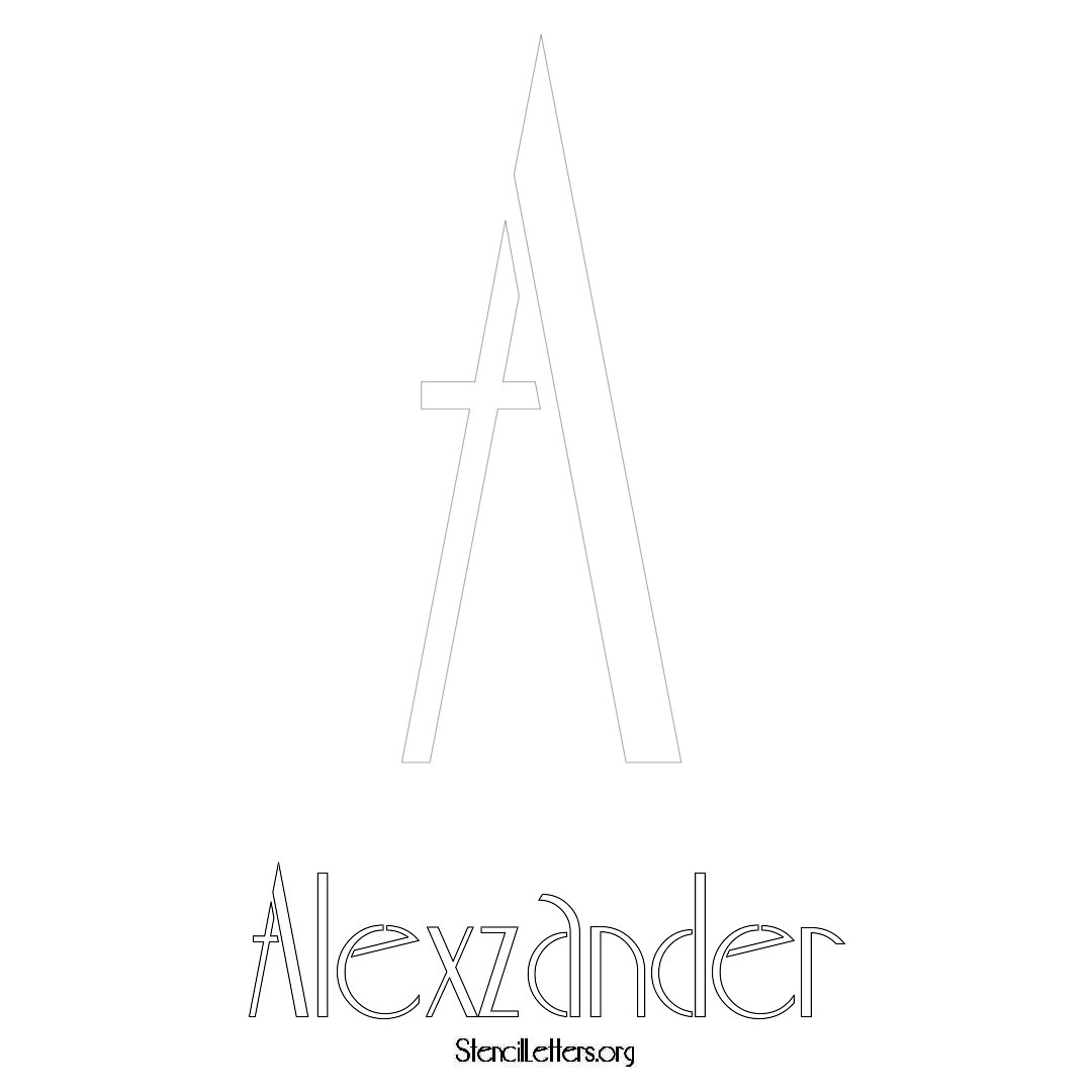 Alexzander printable name initial stencil in Art Deco Lettering