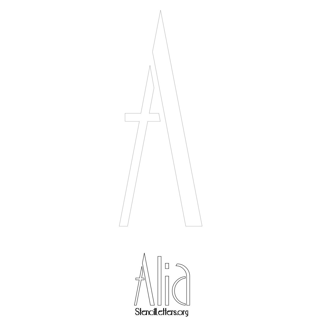 Alia printable name initial stencil in Art Deco Lettering