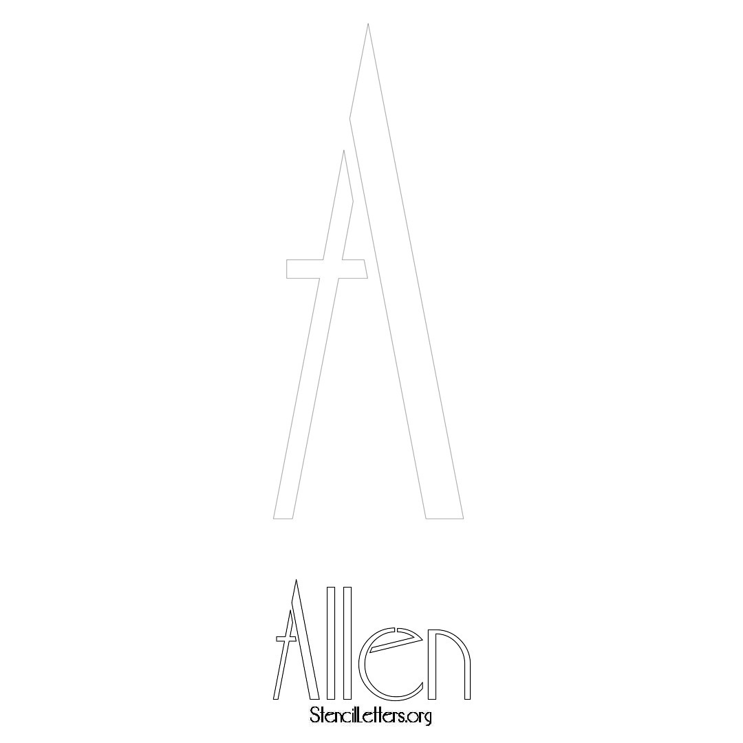 Allen printable name initial stencil in Art Deco Lettering