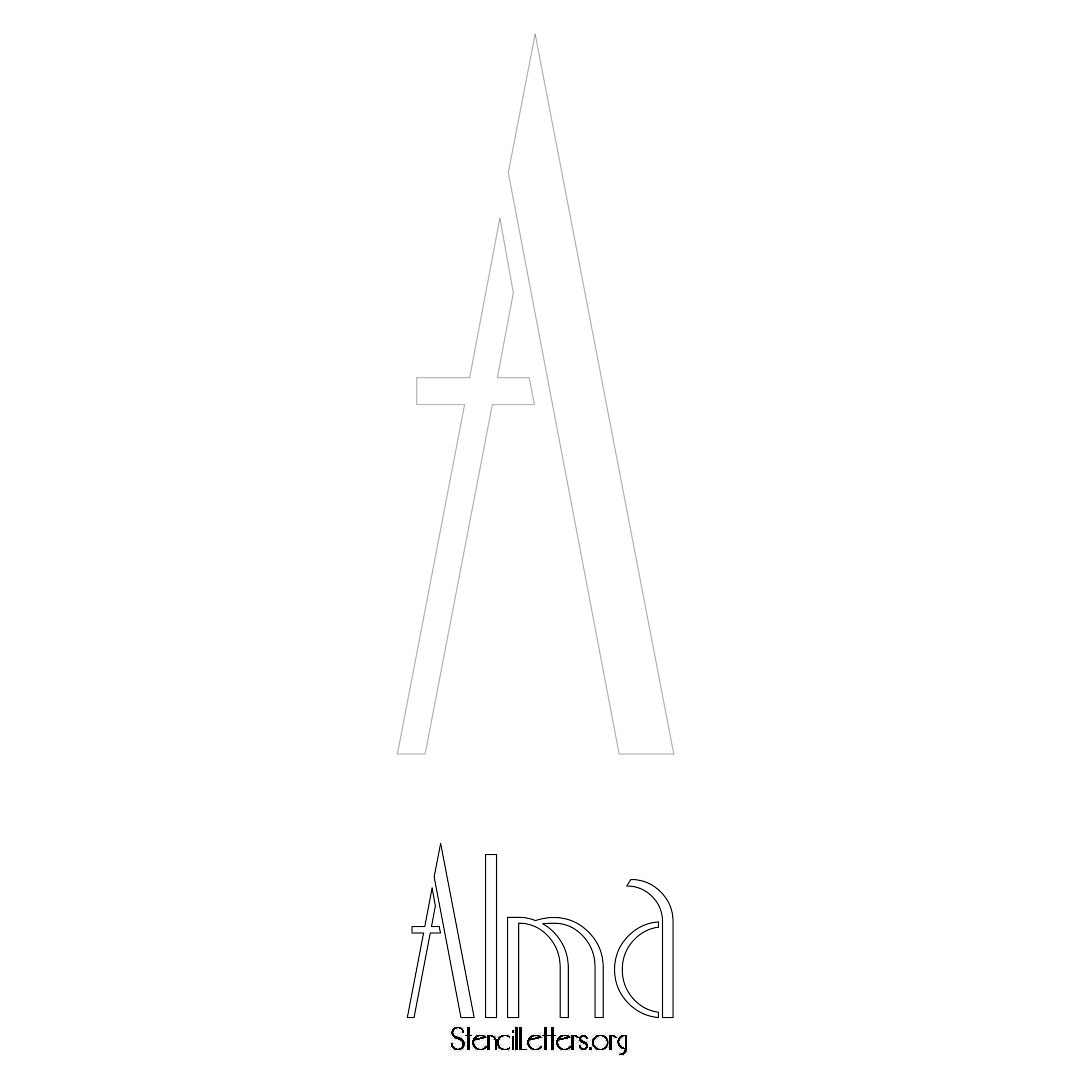 Alma printable name initial stencil in Art Deco Lettering