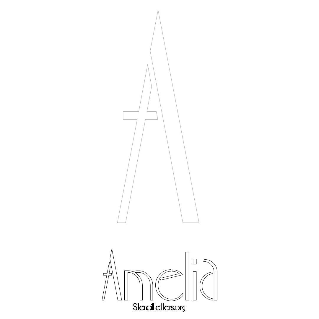 Amelia printable name initial stencil in Art Deco Lettering