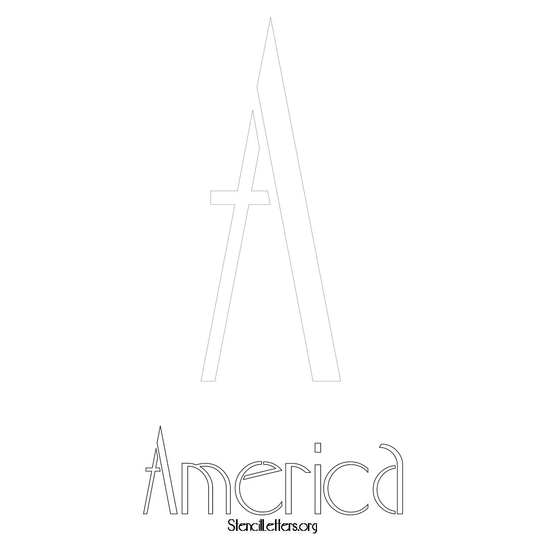 America printable name initial stencil in Art Deco Lettering