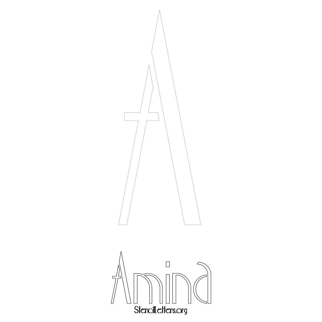 Amina printable name initial stencil in Art Deco Lettering