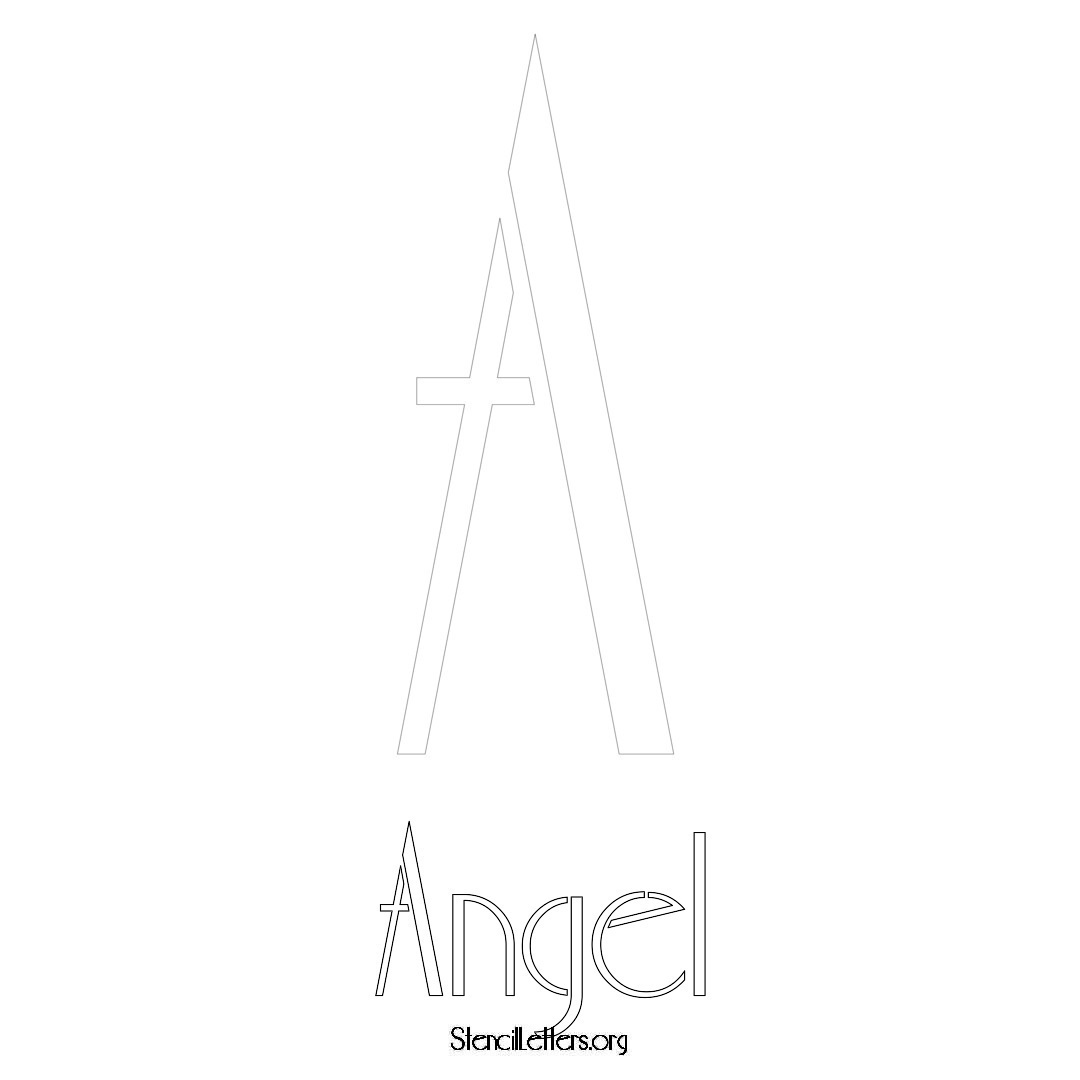 Angel printable name initial stencil in Art Deco Lettering