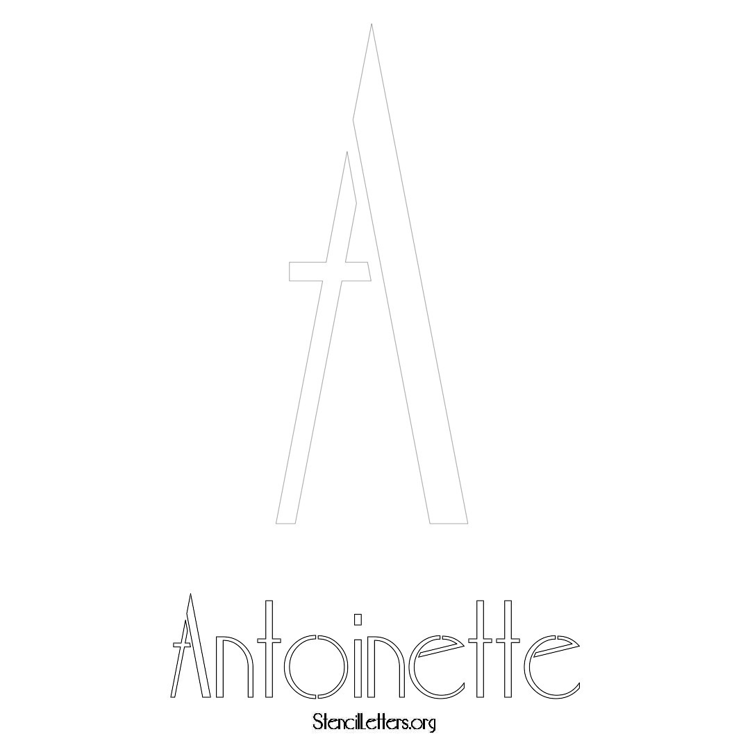 Antoinette printable name initial stencil in Art Deco Lettering