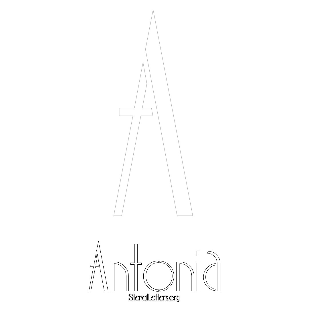 Antonia printable name initial stencil in Art Deco Lettering
