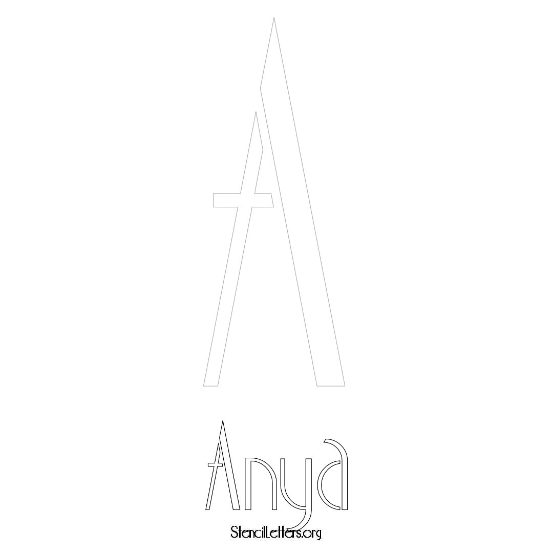 Anya printable name initial stencil in Art Deco Lettering