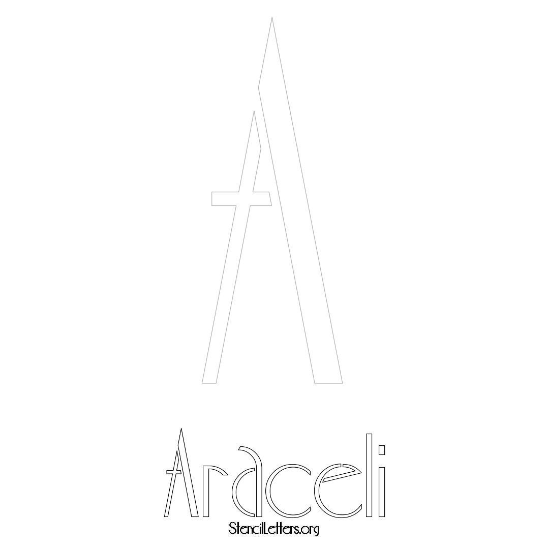 Araceli printable name initial stencil in Art Deco Lettering